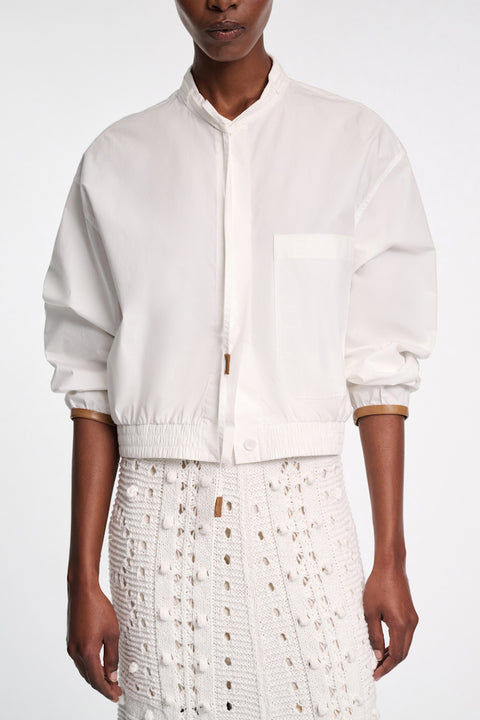 Poplin Power Blouse with Leather Trim