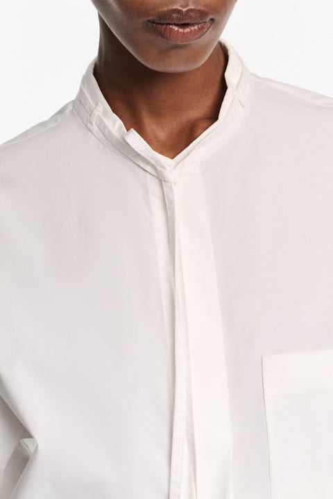 Poplin Power Blouse with Leather Trim
