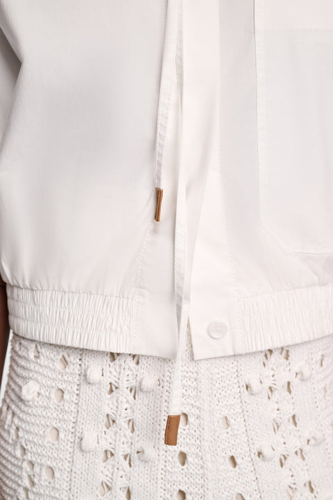 Poplin Power Blouse with Leather Trim
