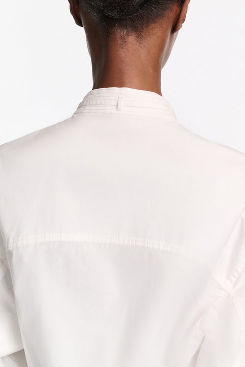 Poplin Power Blouse with Leather Trim