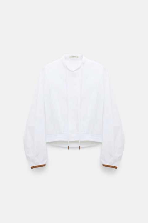 Poplin Power Blouse with Leather Trim