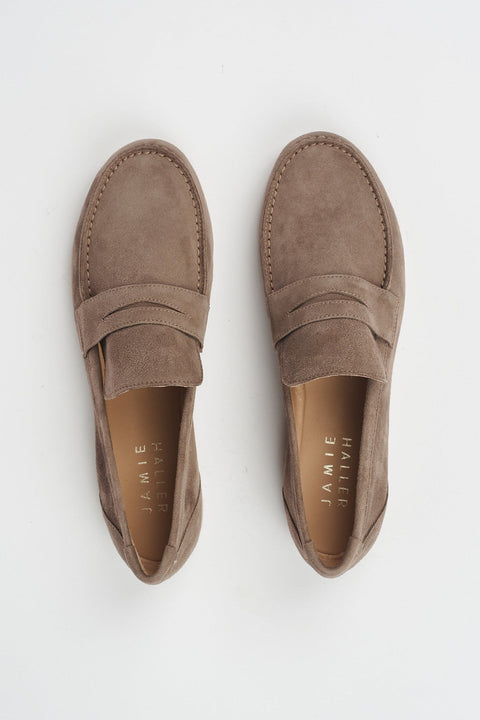 The Penny Loafer in Taupe Suede