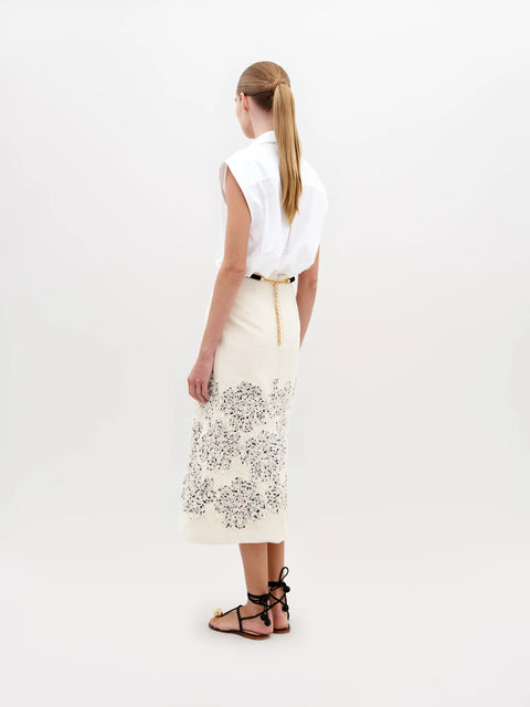 Atira Skirt - Beige Black Embroidered