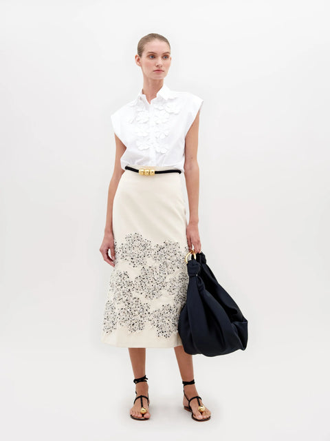 Atira Skirt - Beige Black Embroidered