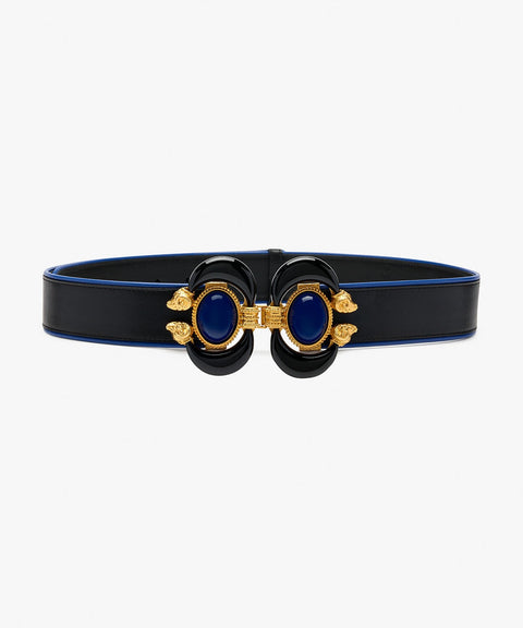 Sonia Petroff Aries Leather Belt in Black/Blue