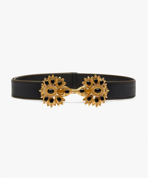 Sonia Petroff Desert Rose Leather Belt in Black