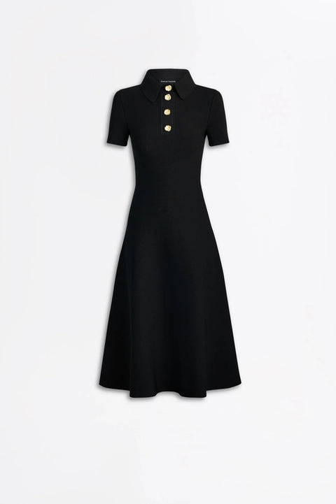 Scanlan Theodore Crepe Knit Poppy Shirt Dress – Black
