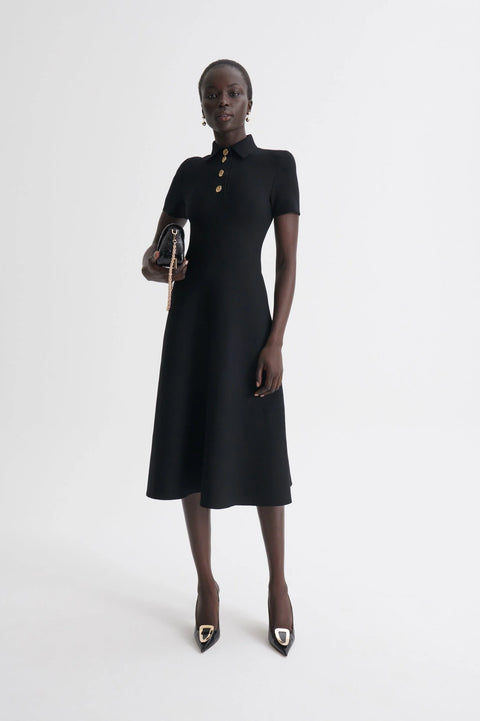Scanlan Theodore Crepe Knit Poppy Shirt Dress – Black
