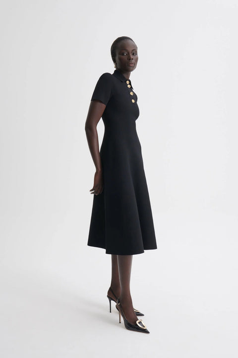 Scanlan Theodore Crepe Knit Poppy Shirt Dress – Black