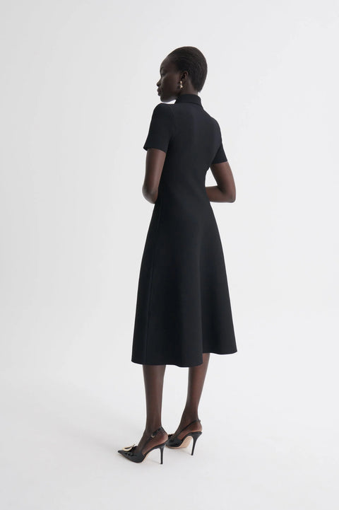 Scanlan Theodore Crepe Knit Poppy Shirt Dress – Black