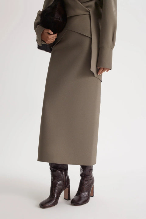 Scanlan Theodore Crepe Knit Pencil Long Skirt – Army