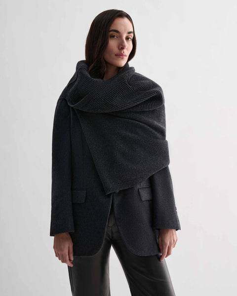 Caro Snood in Wool Cashmere, Charcoal, draped view