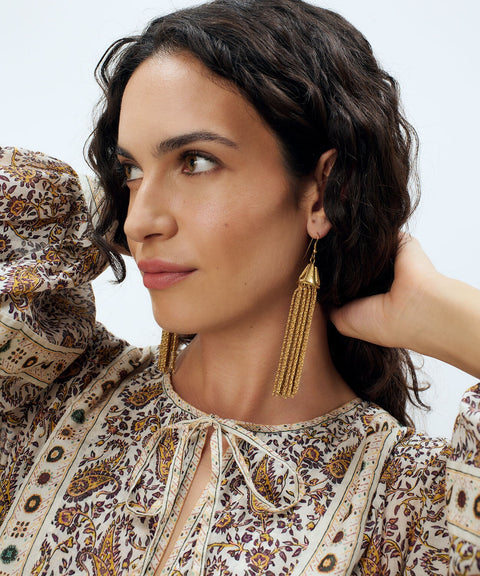 Sonia Petroff Cascata Tassel Earrings in Gold, detail 2