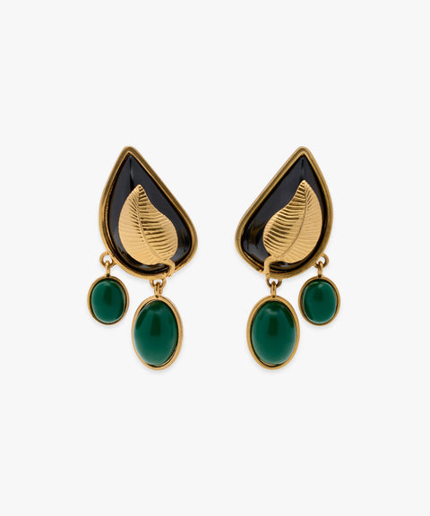 Sonia Petroff Leaf Earrings Black