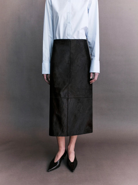 Courtney Zheng Jeanne Pony Hair Midi Skirt – Dark Aubergine