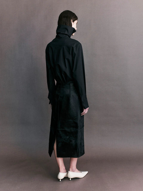 Courtney Zheng Jeanne Pony Hair Midi Skirt – Black