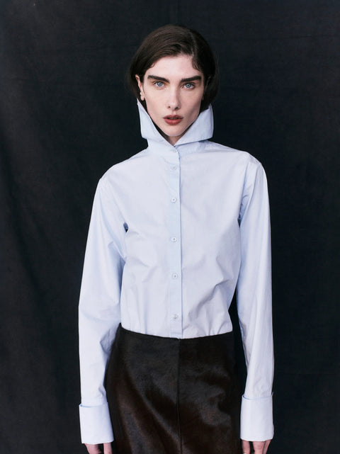Courtney Zheng High Neck Poplin Shirt – Powder Blue