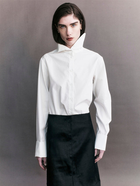 Courtney Zheng High Neck Poplin Shirt – White