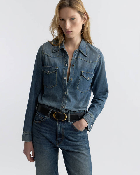 Nili Lotan Travis Shirt in Classic Wash on model