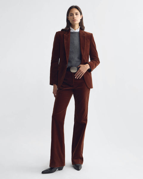 Nili Lotan Anabel Velvet Blazer in Burnt Sienna, detail
