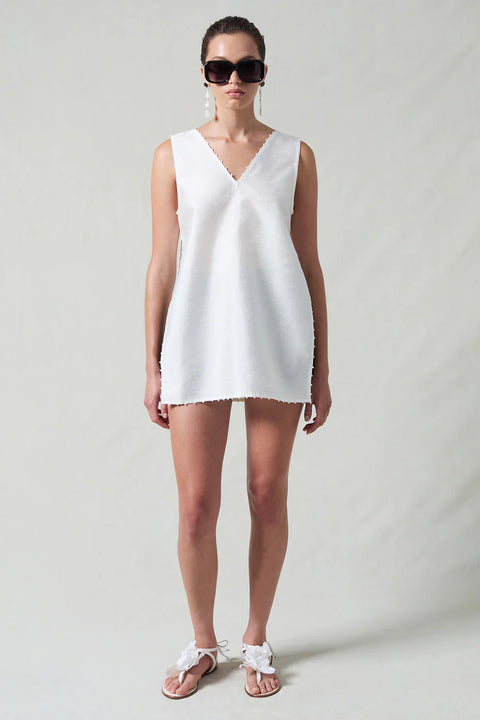 White Vneck Mini Dress