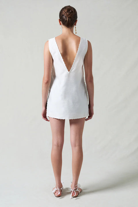 White Vneck Mini Dress