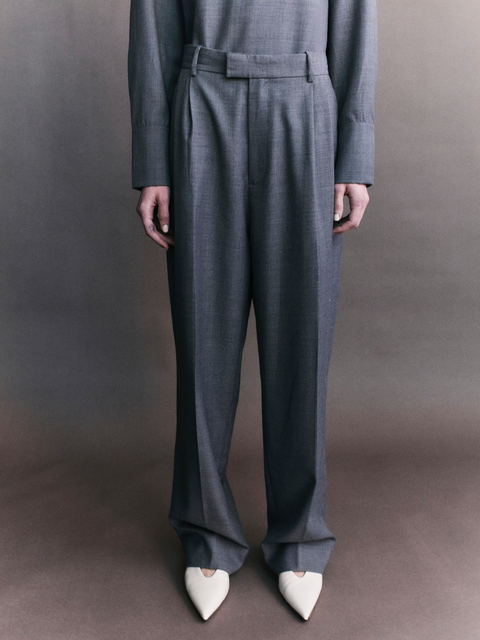 Courtney Zheng Ambrose Double Pleat Wool Trouser – Grey Melange