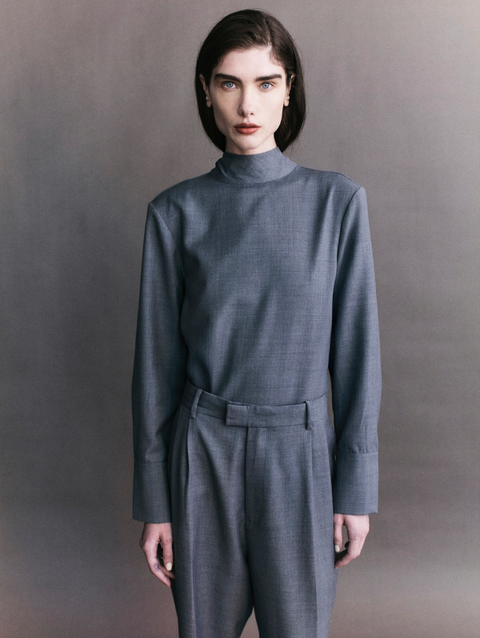 Courtney Zheng Wool Tie Back Shirt – Grey Melange