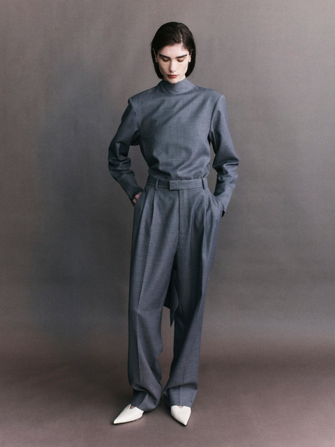 Courtney Zheng Ambrose Double Pleat Wool Trouser – Grey Melange