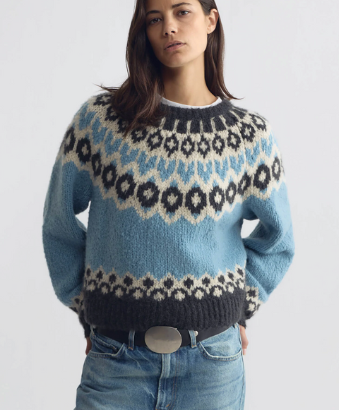 Nili Lotan Isaline Fair Isle Cashmere Sweater – Iceberg Blue