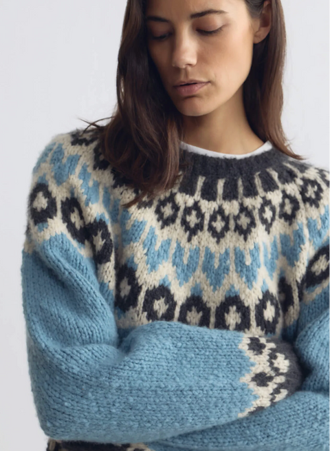 Nili Lotan Isaline Fair Isle Cashmere Sweater – Iceberg Blue