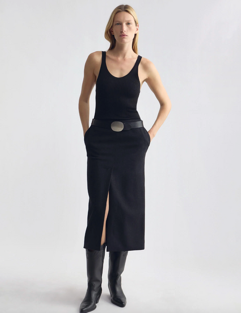 Nili Lotan Mariha Wool Skirt – Dark Charcoal