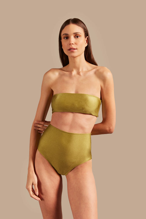 High Waisted Bandeau Bikini - Pistachio