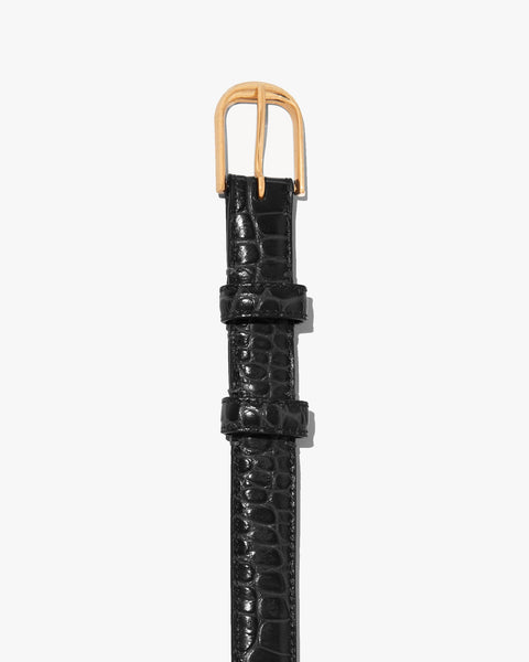 Nili Lotan Jane Croc Belt, shiny brass buckle detail
