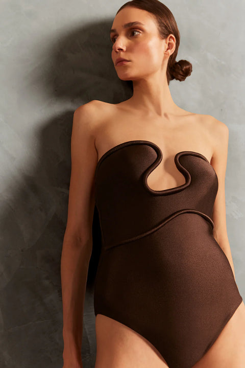 Waves Strapless Swimsuit - Coffee