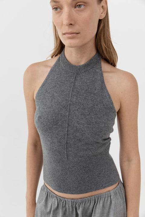 St. Agni Cashmere Halter Top in Smoked Melange