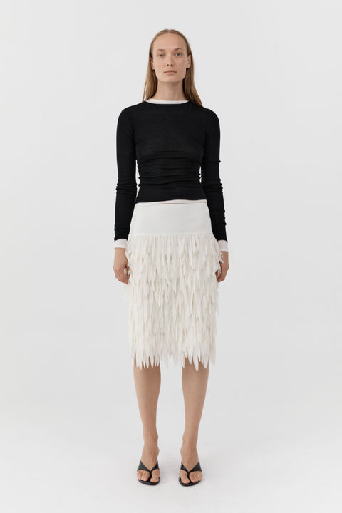 St. Agni Fringe Midi Skirt in Talco