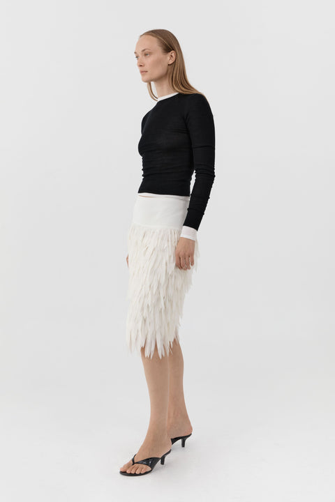 St. Agni Fringe Midi Skirt in Talco