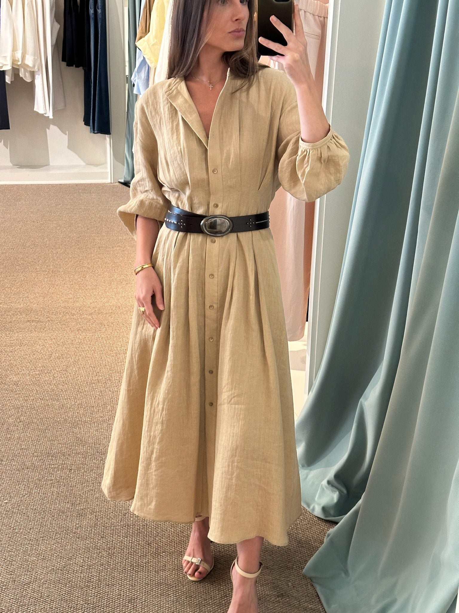 Poet Sleeve Linen, Belted