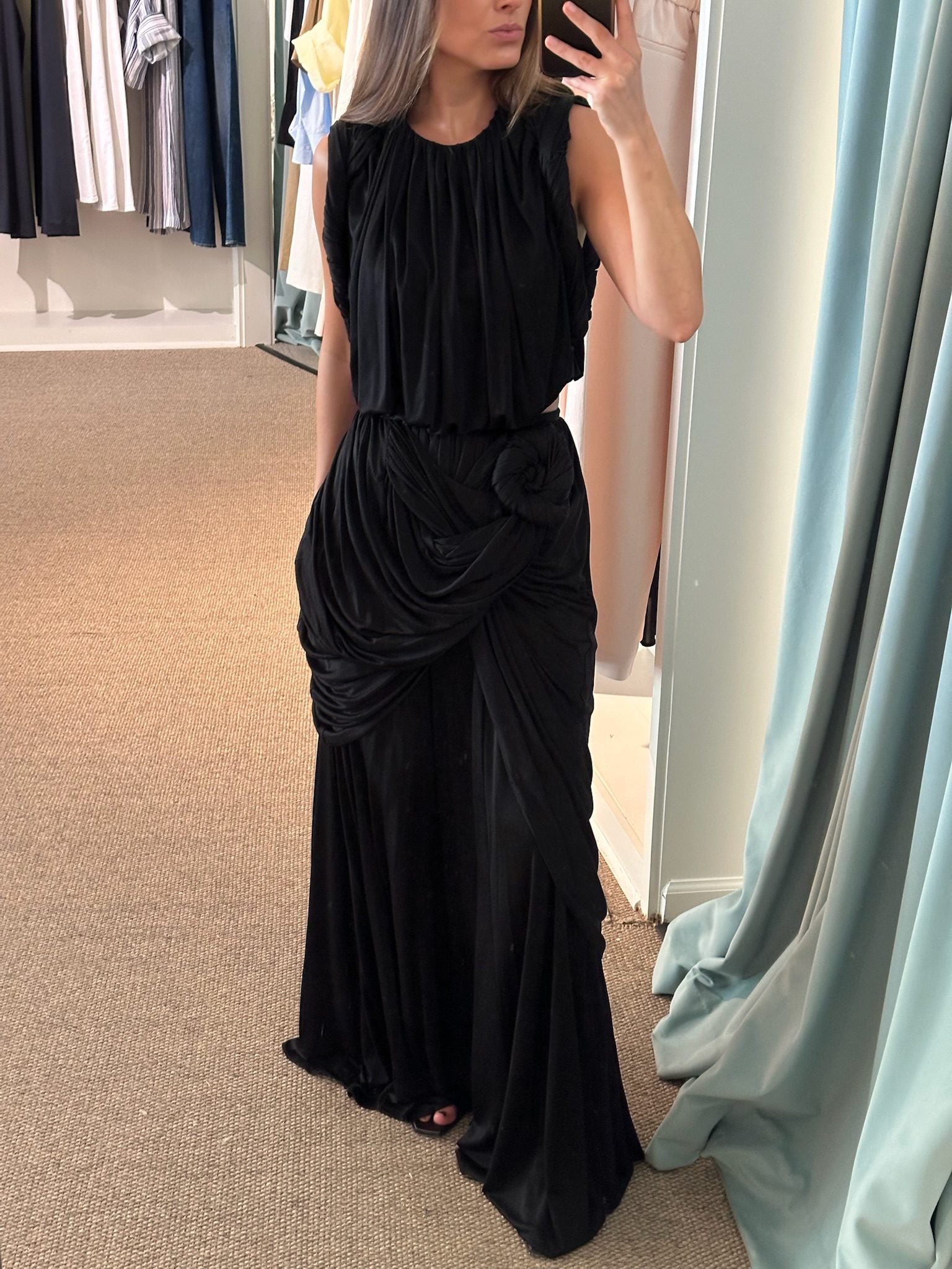 Shirred Black, Knot Skirt
