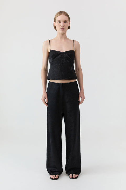 St. Agni Silk Wool Jacquard Minimal Pants in Black
