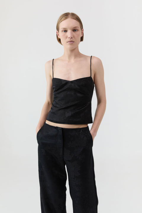 St. Agni Silk Wool Jacquard Minimal Pants in Black