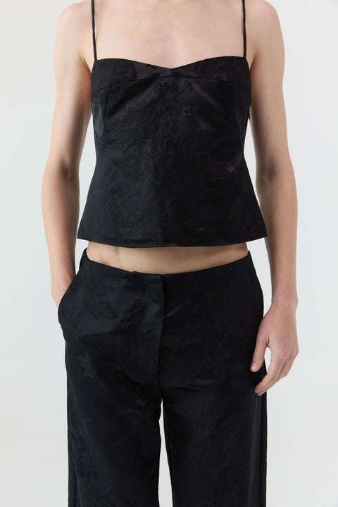 St. Agni Silk Wool Jacquard Minimal Pants in Black