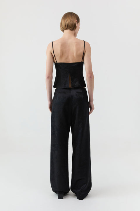 St. Agni Silk Wool Jacquard Minimal Pants in Black