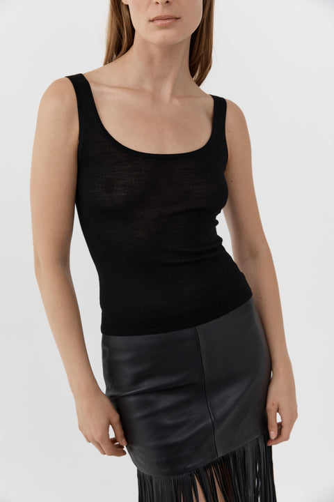 St. Agni Superfine Merino Wool Tank in Black