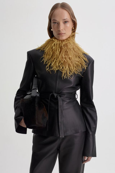 Scanlan Theodore Leather Funnel Neck Top – Noir