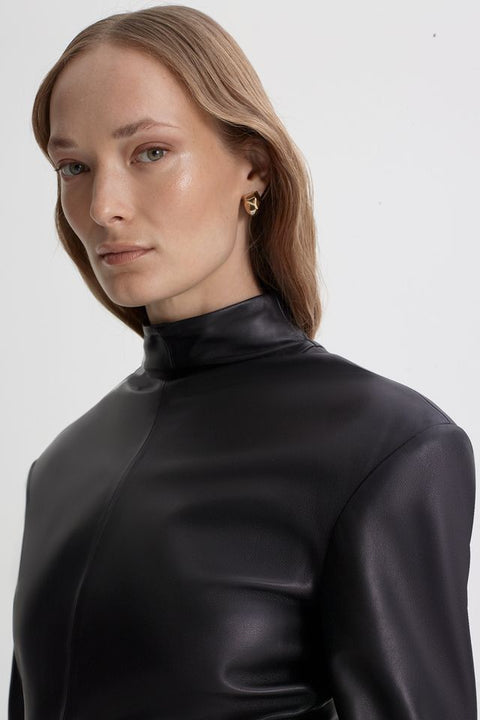 Scanlan Theodore Leather Funnel Neck Top – Noir